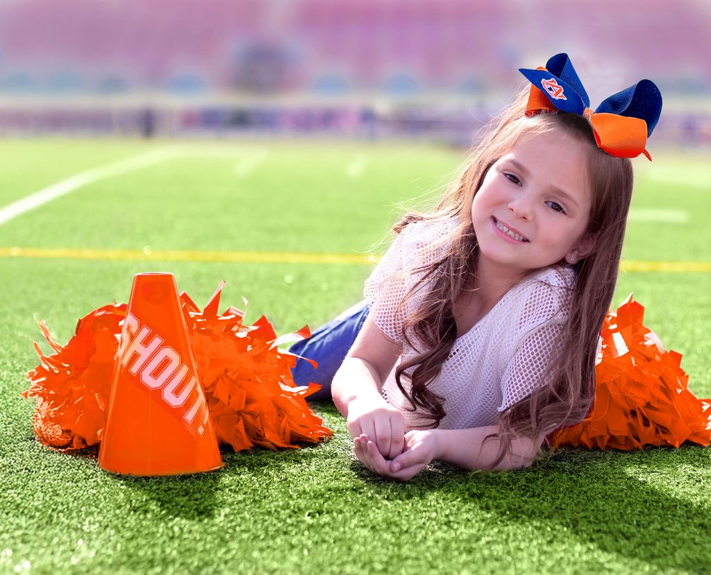 King Two-tone Grosgrain Hair Bow with Embroidered Auburn University Logo