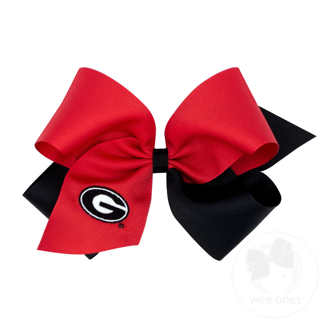 King Two-tone Grosgrain Hair Bow with Embroidered University of Georgia Logo