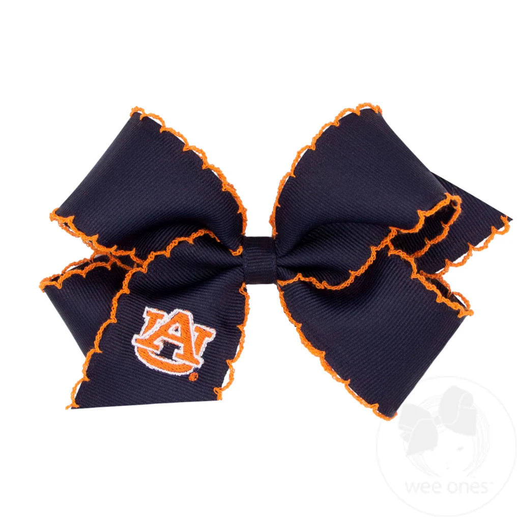Medium Grosgrain Hair Bow with Moonstitch Edge and Embroidered Auburn University Logo