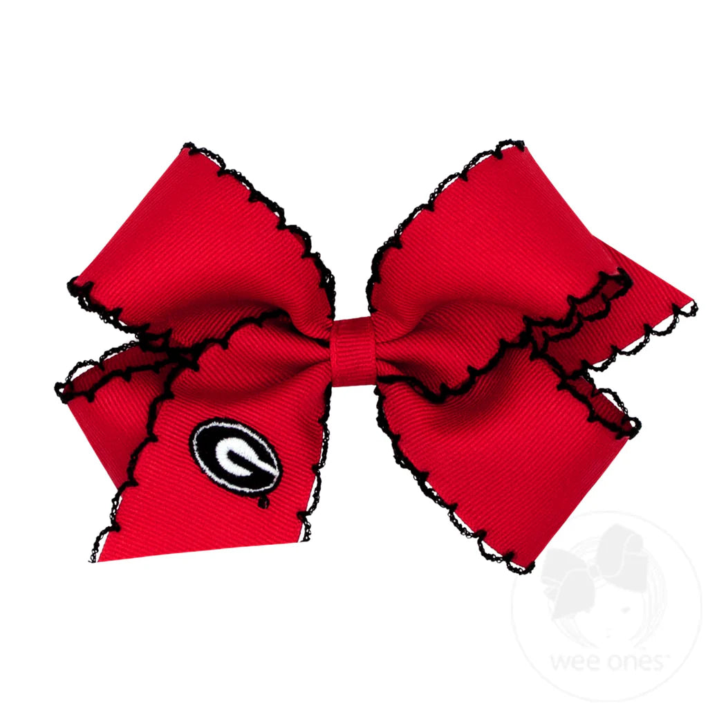 Medium Grosgrain Hair Bow with Moonstitch Edge and Embroidered University of Georgia Logo