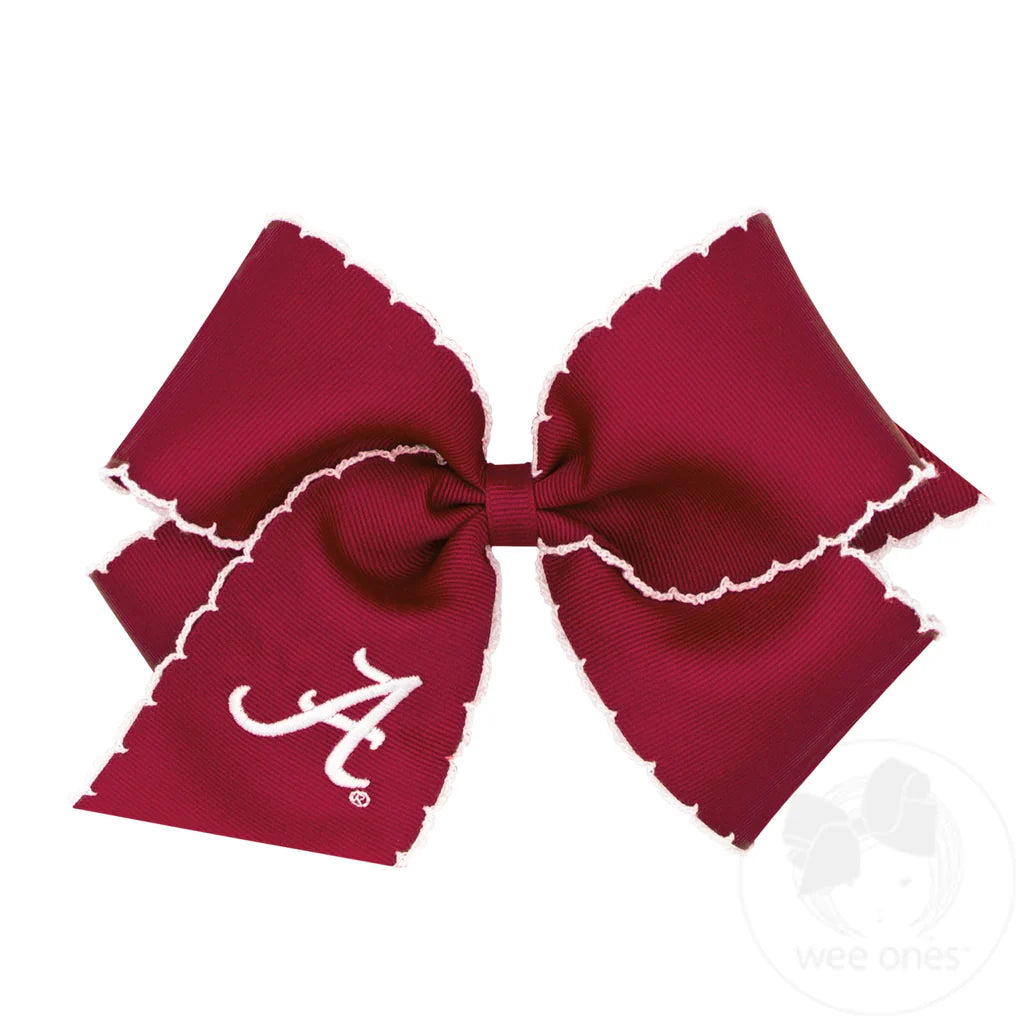 King Grosgrain Hair Bow with Moonstitch Edge and Embroidered Alabama Collegiate Logo