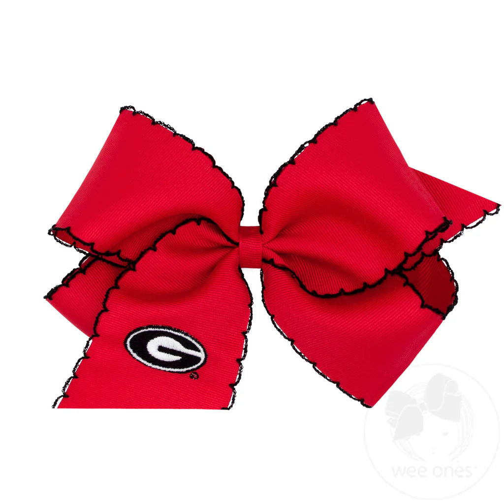 King Grosgrain Hair Bow with Moonstitch Edge and Embroidered University of Georgia Logo