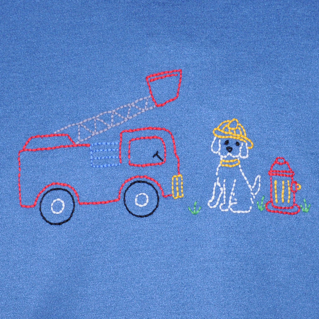 Blue Houston T-Shirt: Dog with Fire Truck