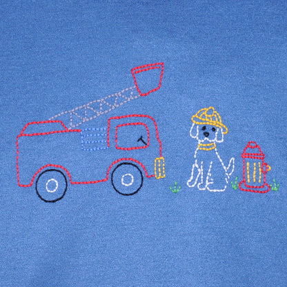 Blue Houston T-Shirt: Dog with Fire Truck