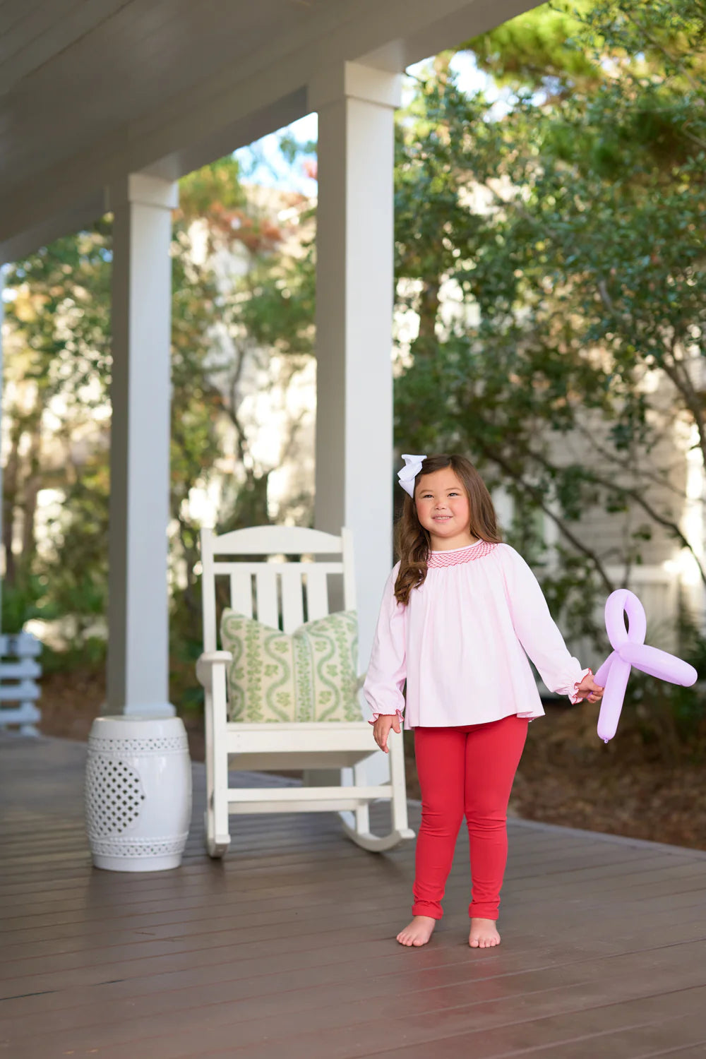 TBBC Bettye Sue Smocked Top: Palm Beach Pink with Richmond Red Smocking