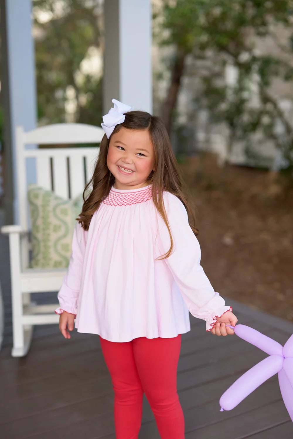 TBBC Bettye Sue Smocked Top: Palm Beach Pink with Richmond Red Smocking