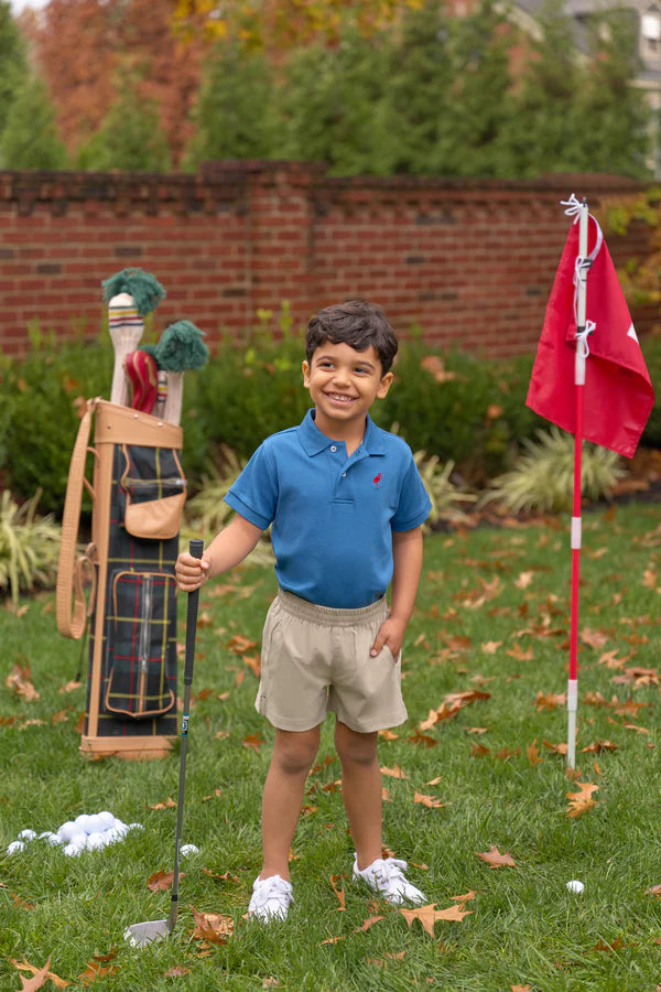 TBBC SS Prim &amp; Proper Polo: Woodboat Blue with Richmond Red Stork