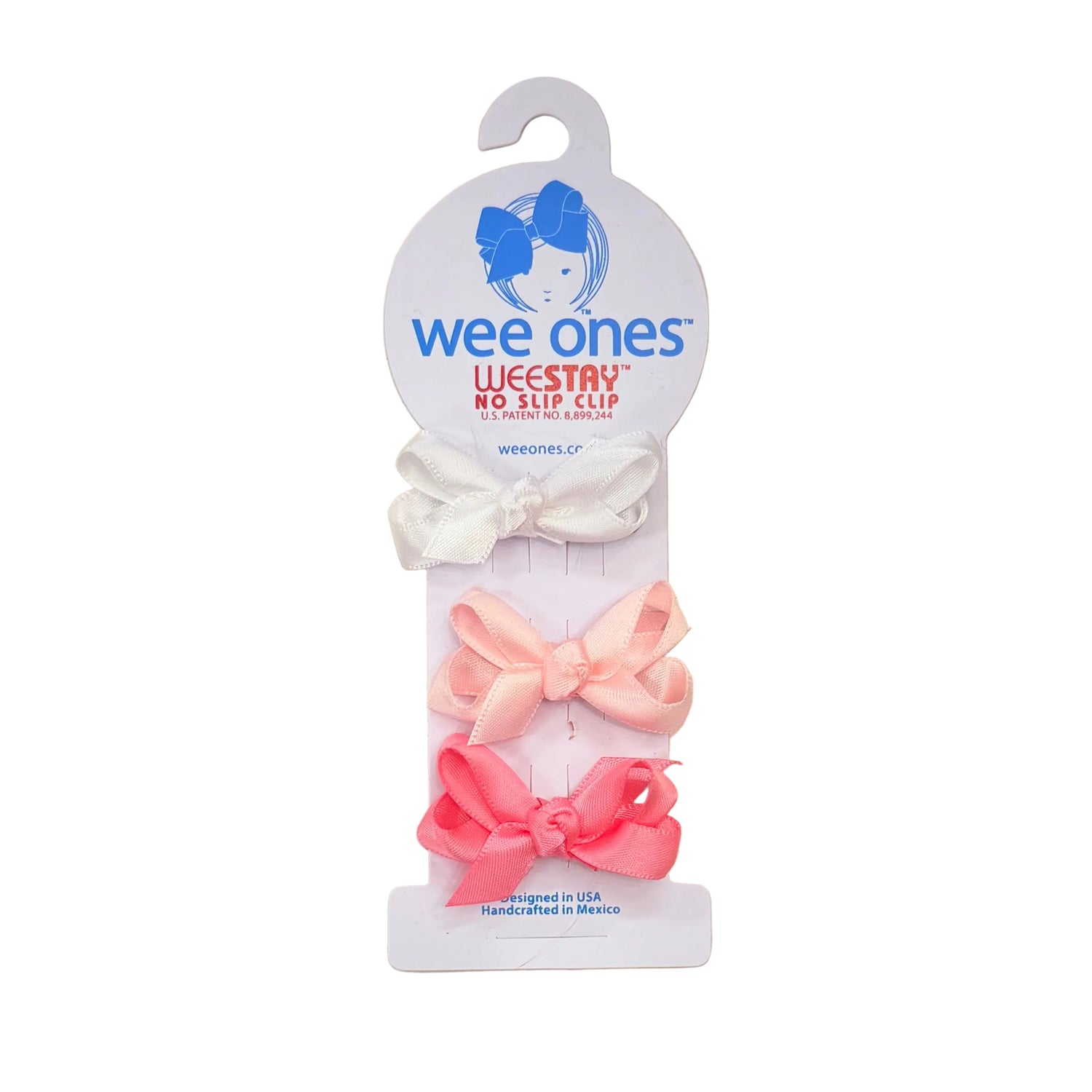 Baby Satin Hair Bows with Knot Wrap: White, Light Pink, Hot Pink