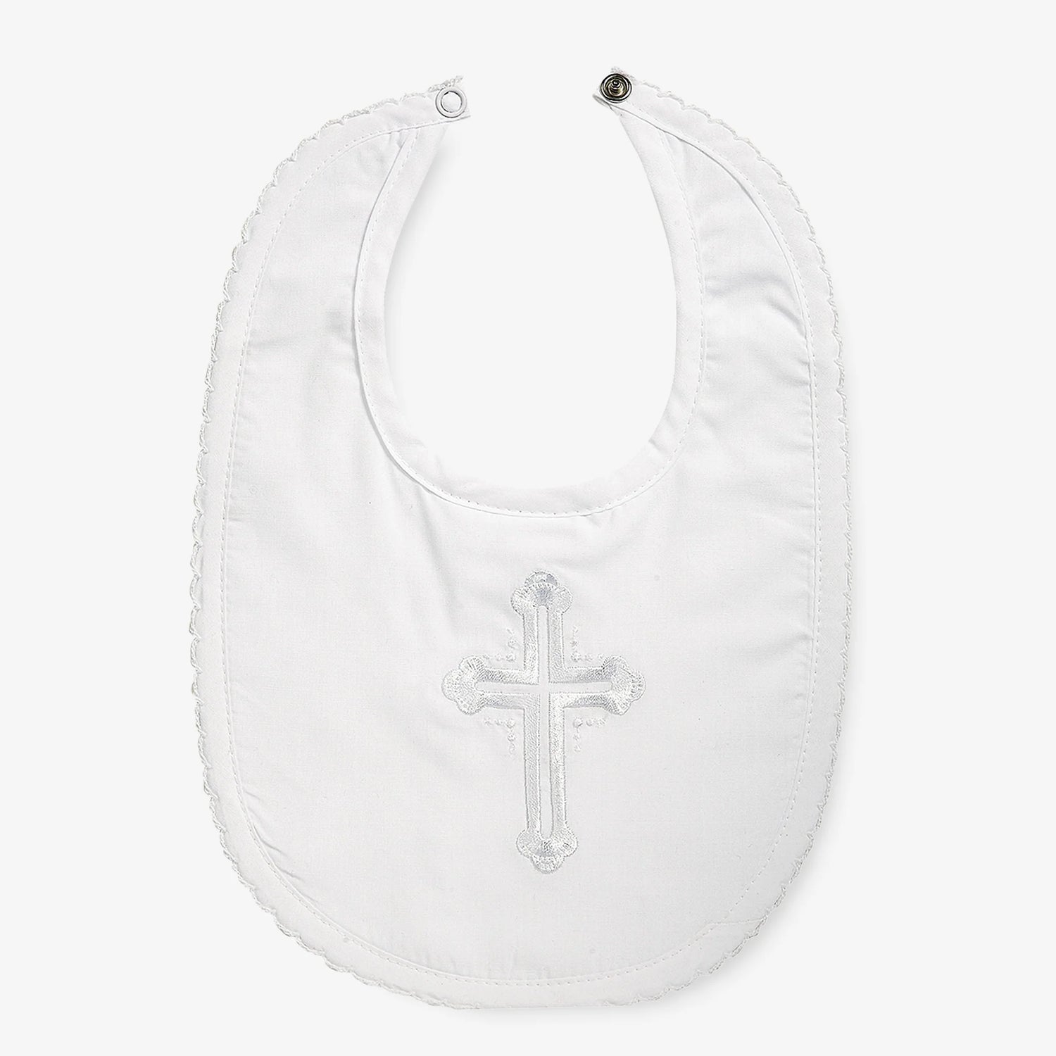 Elegant Baby Christening Bib w/Embroidered Cross