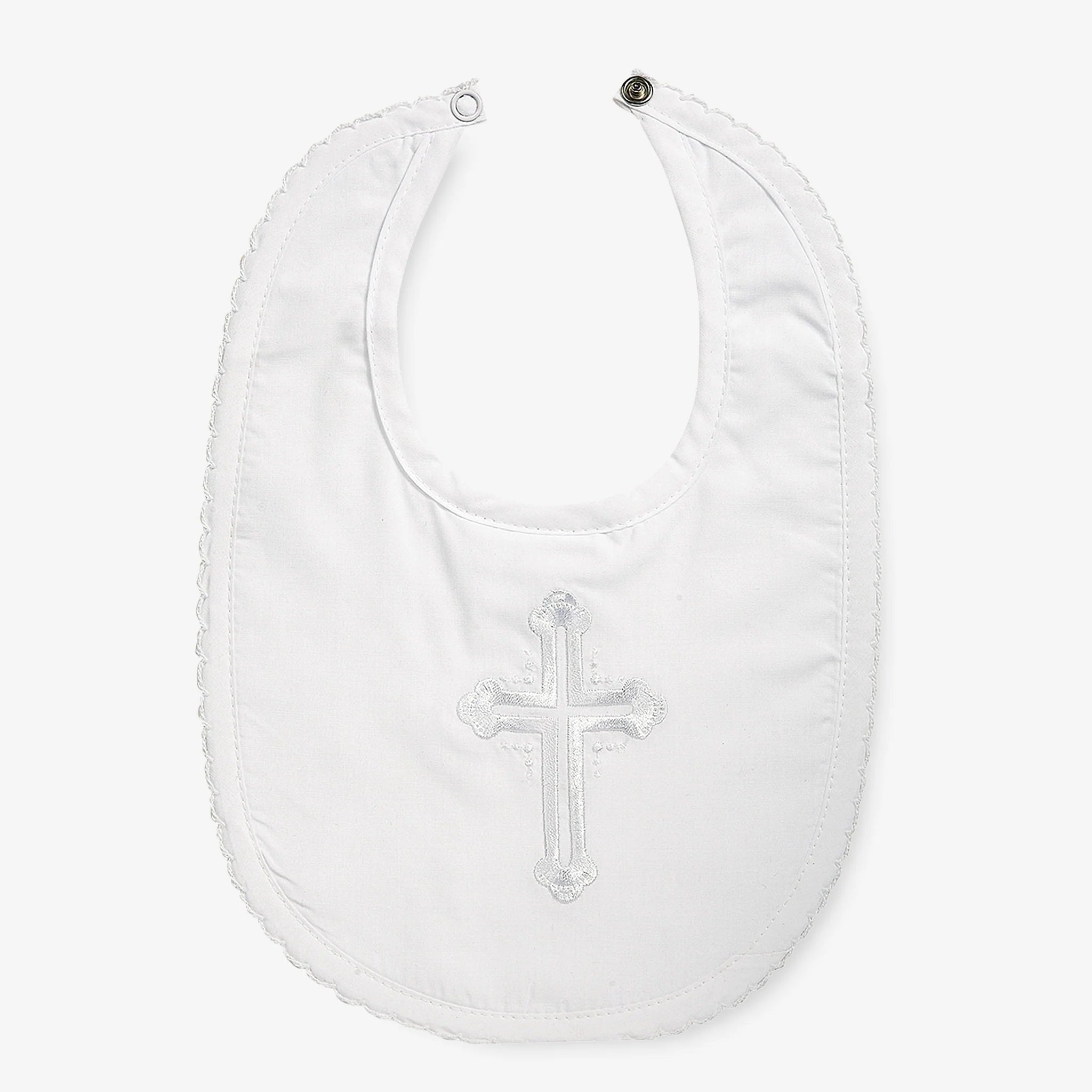 Elegant Baby Christening Bib w/Embroidered Cross