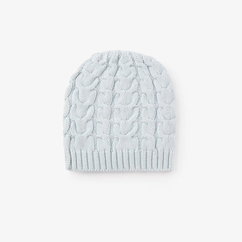 Horseshoe Cable Knit Baby Hat: Pale Blue