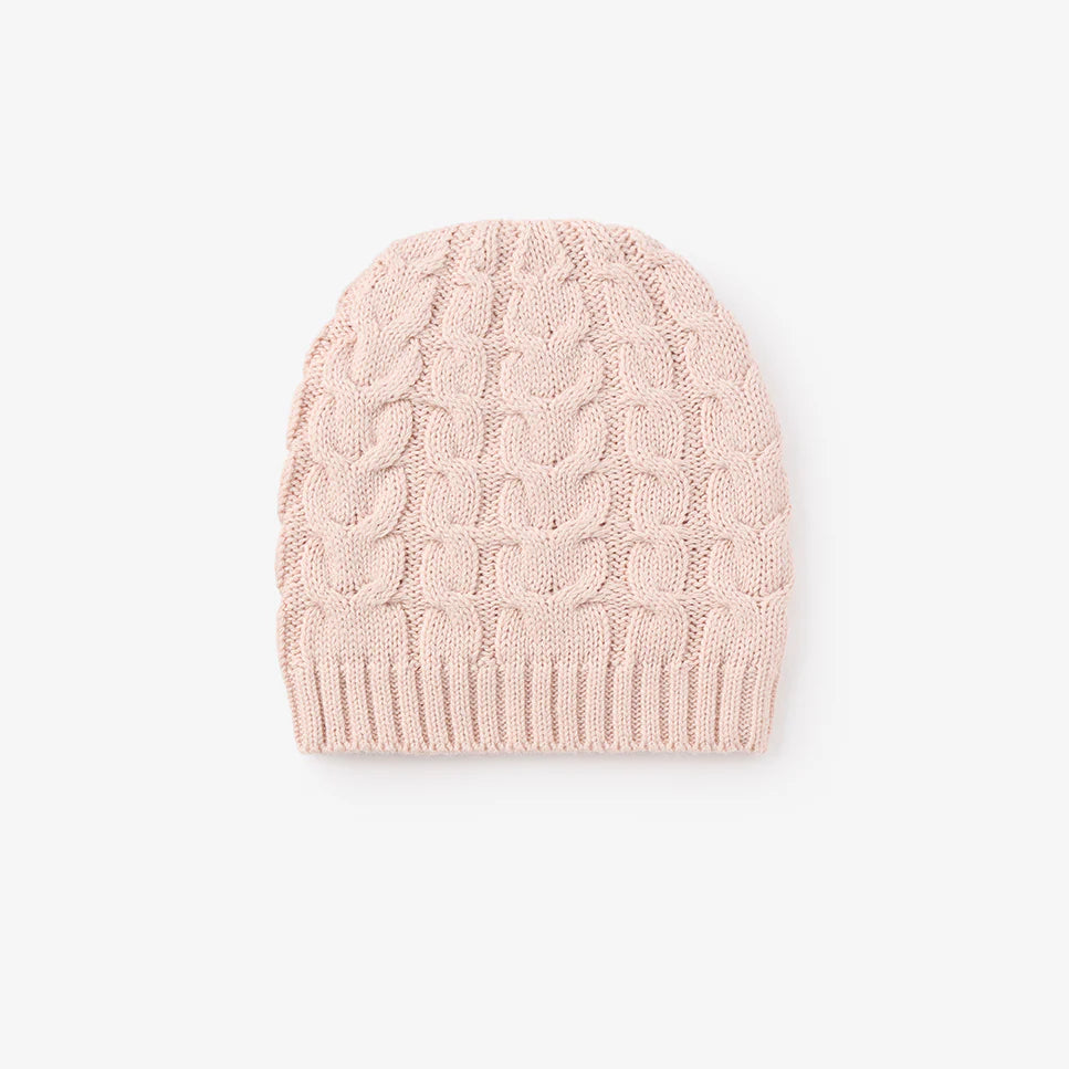 Horseshoe Cable Knit Baby Hat: Pale Pink