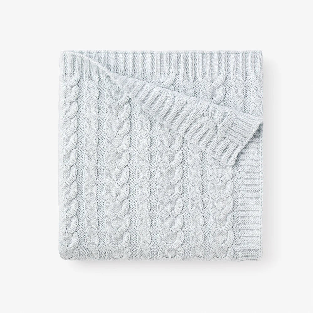 Horseshoe Cable Knit Baby Blanket: Pale Blue