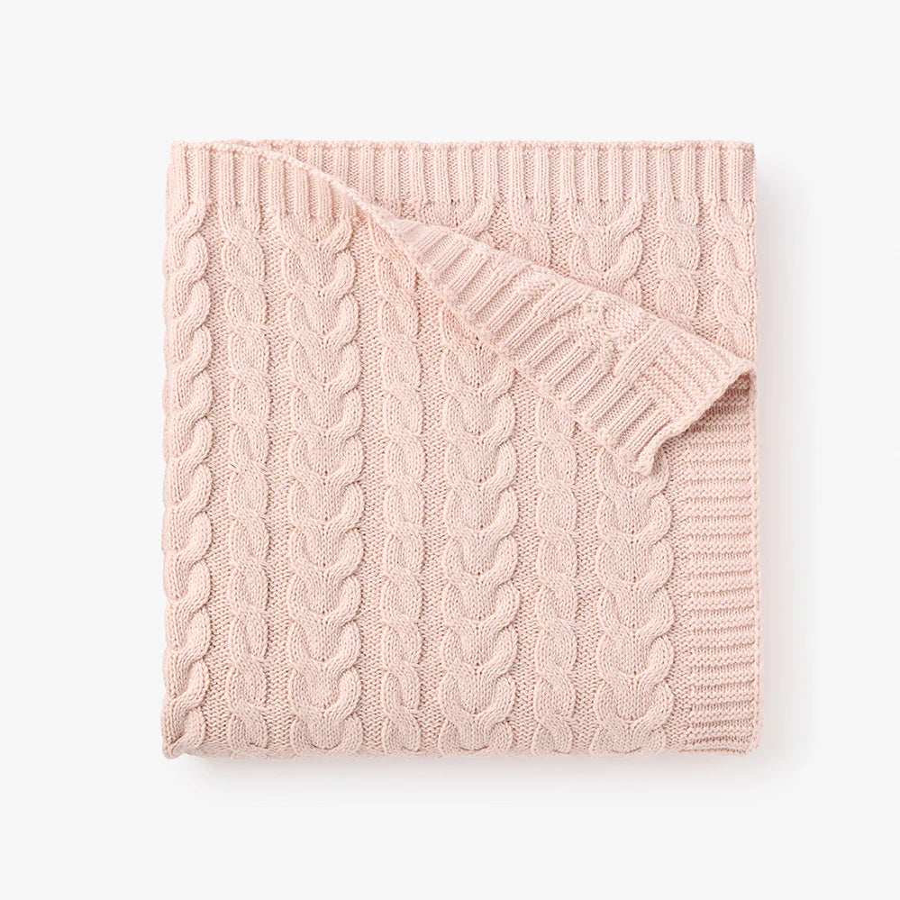 Horseshoe Cable Knit Baby Blanket: Pale Pink