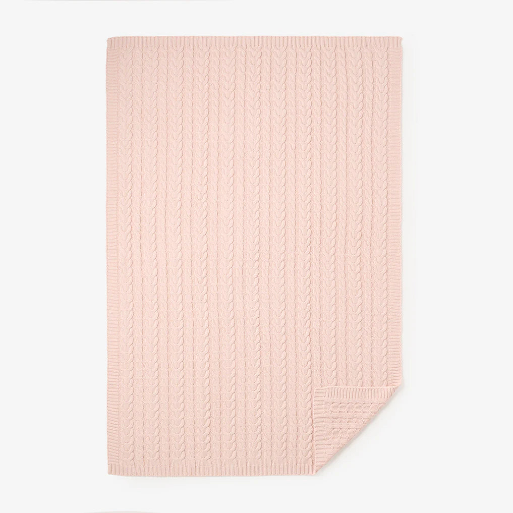 Horseshoe Cable Knit Baby Blanket: Pale Pink