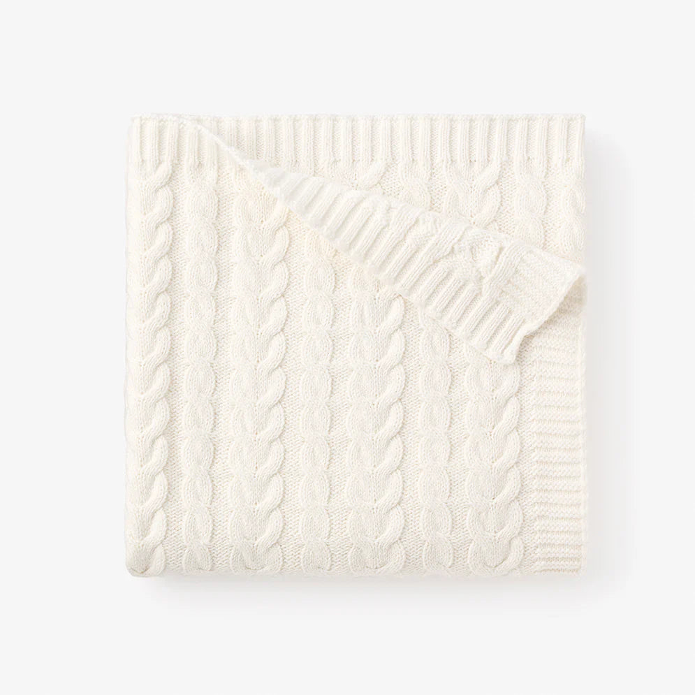 Horseshoe Cable Knit Baby Blanket: Whisper White