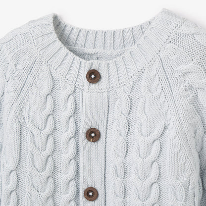 Horseshoe Cable Knit Baby Jumpsuit: Pale Blue