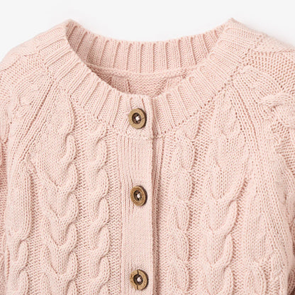 Horseshoe Cable Knit Baby Jumpsuit:  Pale Pink