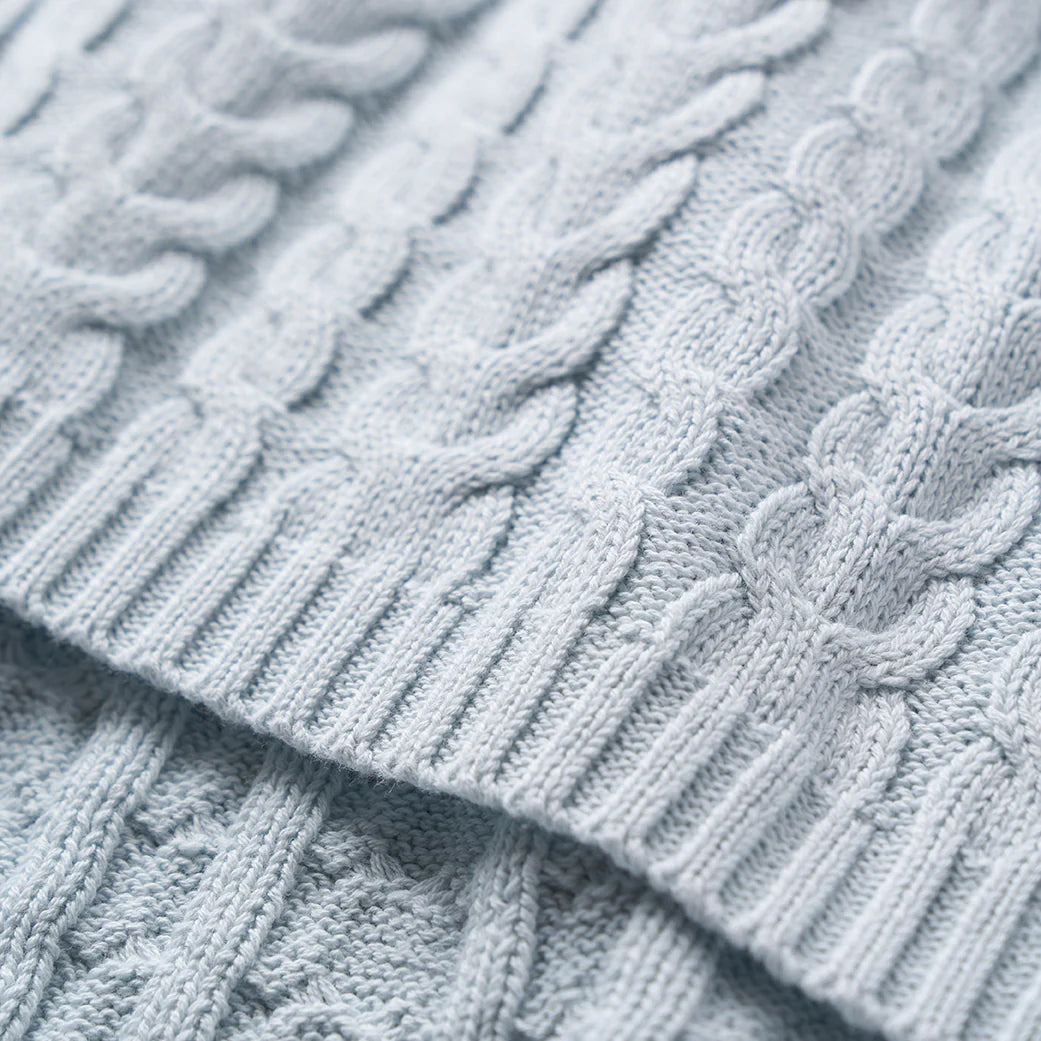 Horseshoe Cable Knit Baby Blanket: Pale Blue