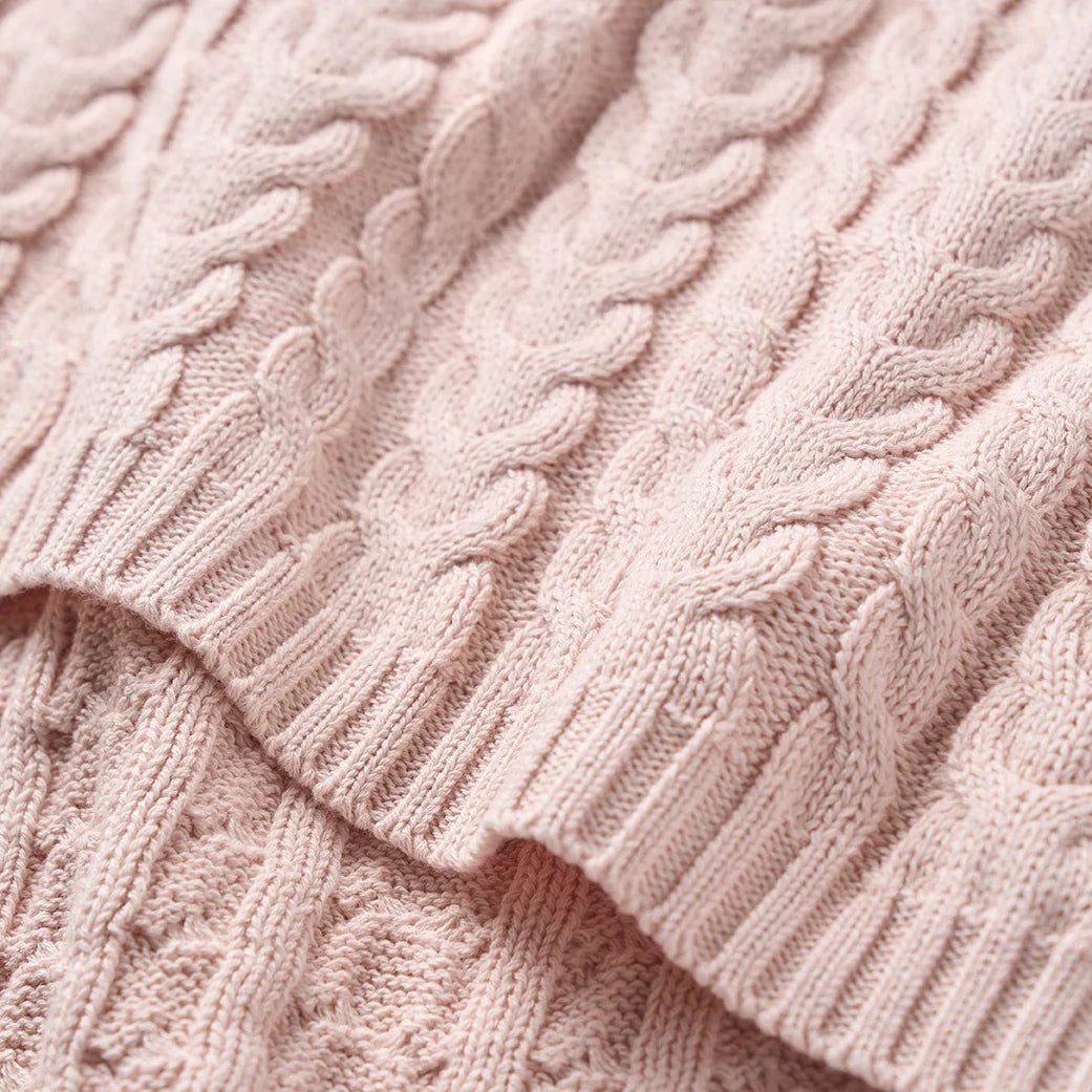 Horseshoe Cable Knit Baby Blanket: Pale Pink