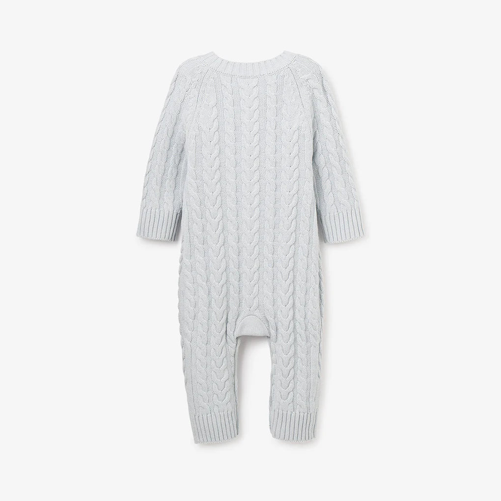 Horseshoe Cable Knit Baby Jumpsuit: Pale Blue