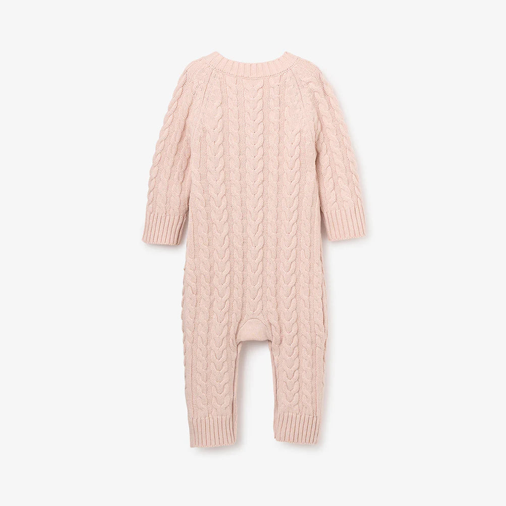 Horseshoe Cable Knit Baby Jumpsuit:  Pale Pink
