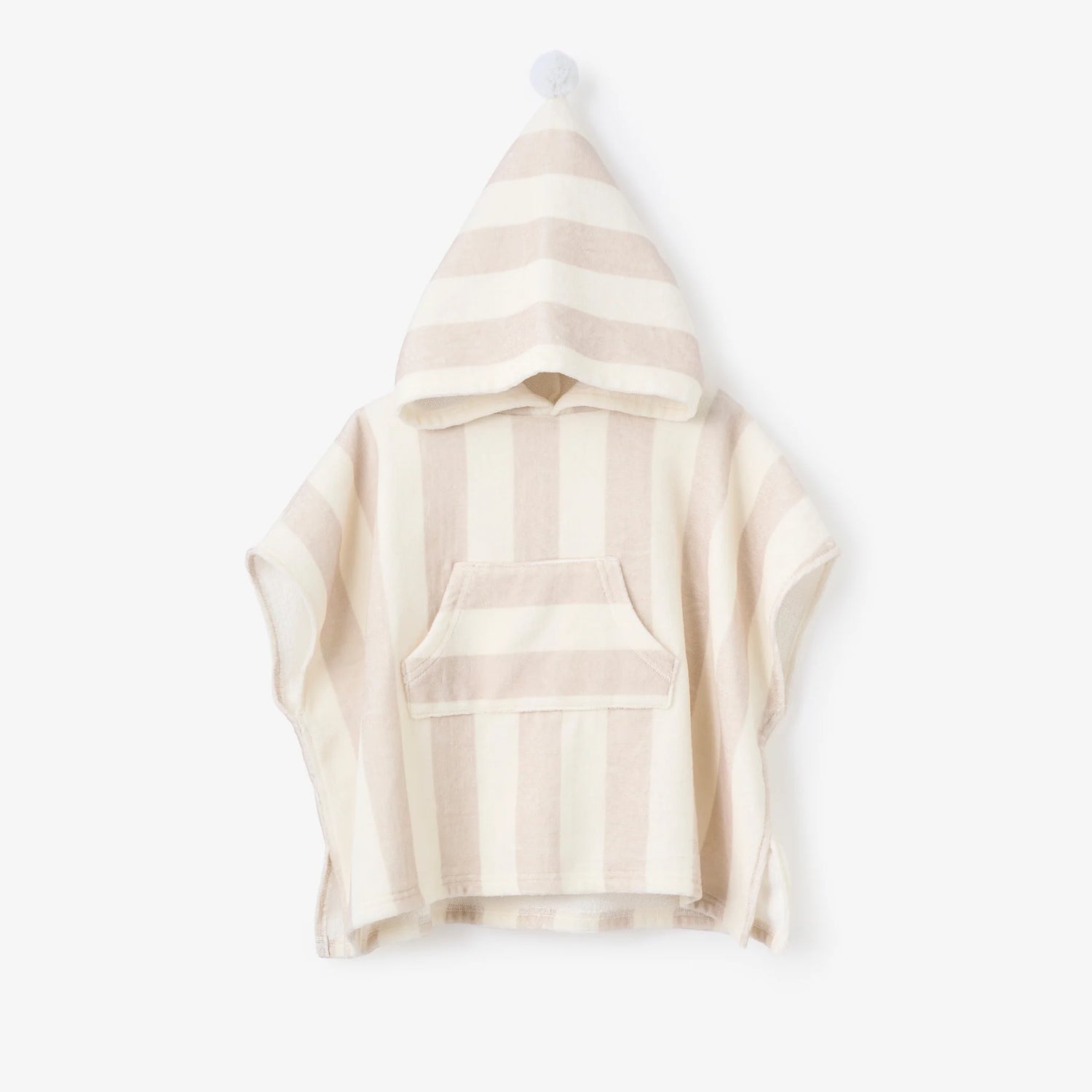 Taupe Stripe Hooded Terry Poncho