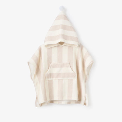 Taupe Stripe Hooded Terry Poncho