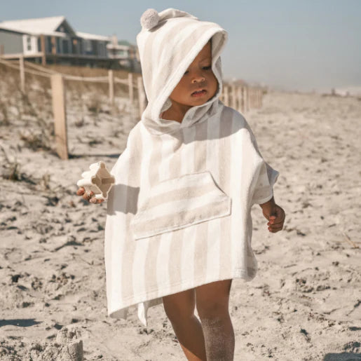 Taupe Stripe Hooded Terry Poncho