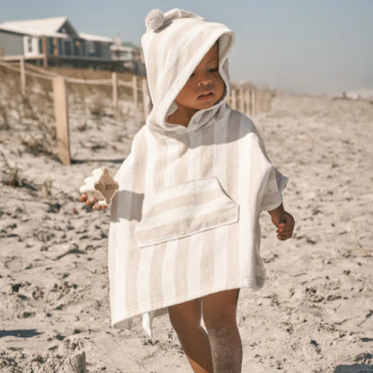 Taupe Stripe Hooded Terry Poncho