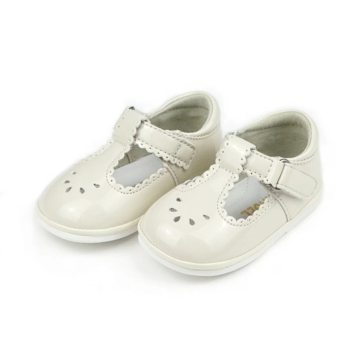 Dottie Scalloped Perforated Mary Jane: Patent Cream