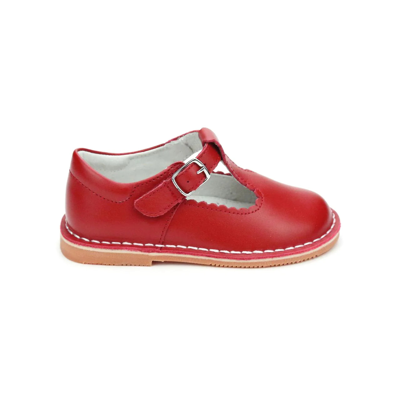 Selina Scalloped T-Strap Mary Janes: Red