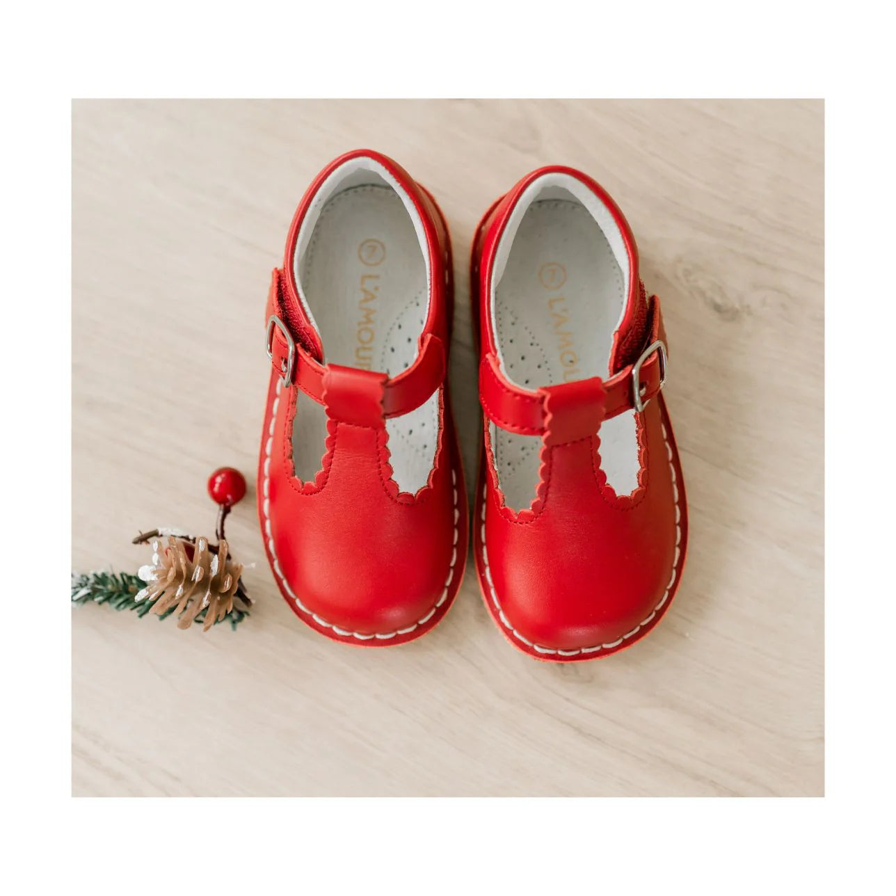 Selina Scalloped T-Strap Mary Janes: Red