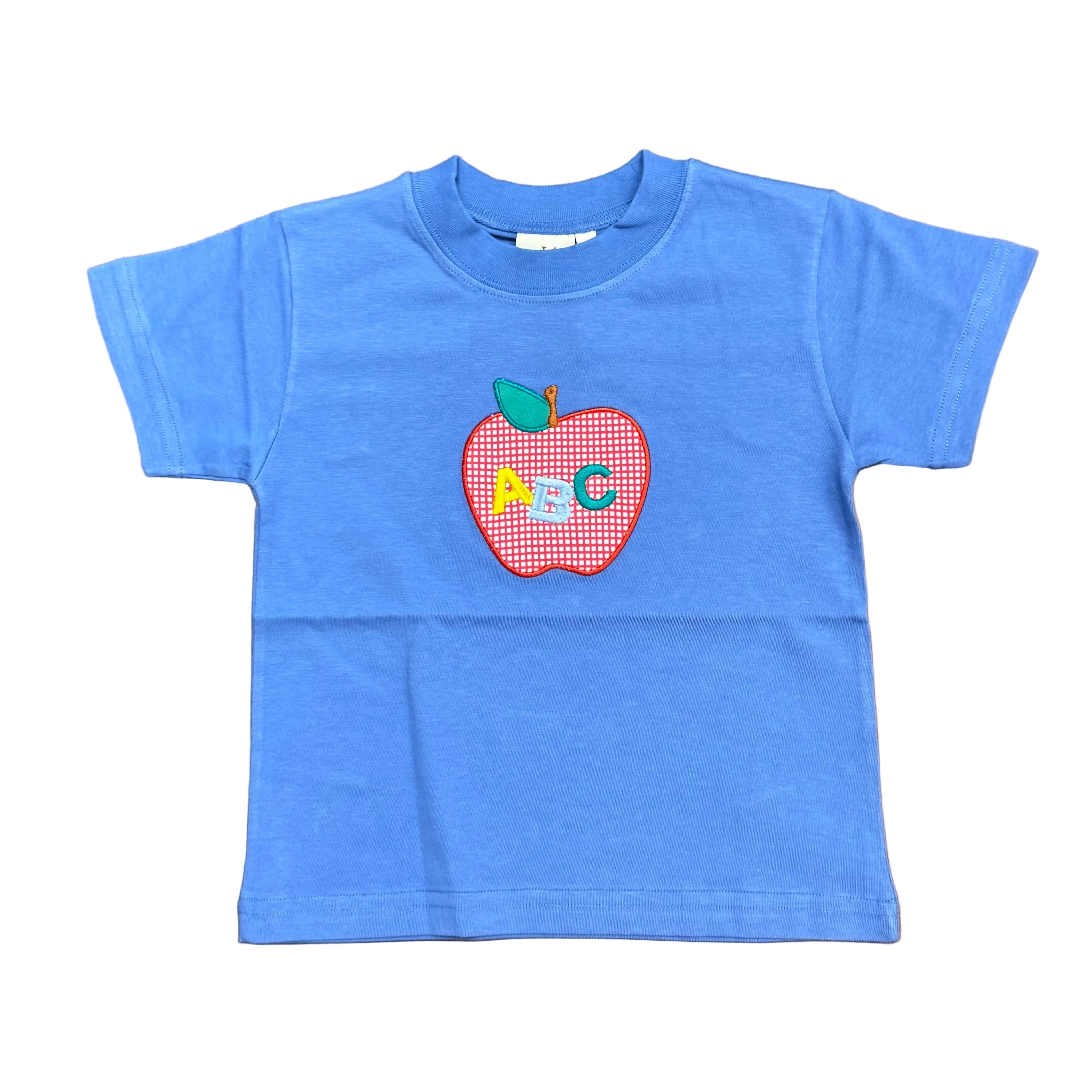 Boys Dark Chambray SS T-Shirt with ABC Apple Applique