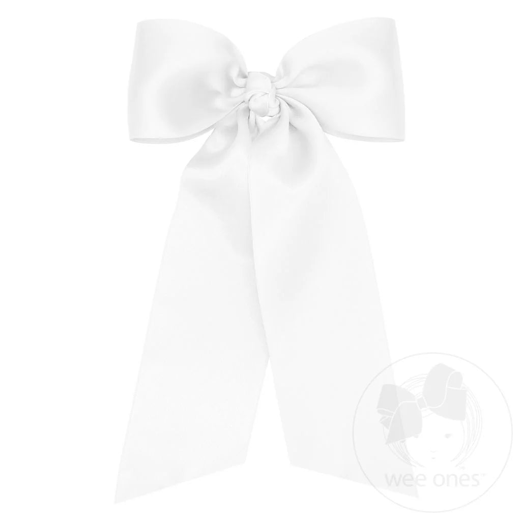 King Satin Bowtie with Twisted Wrap and Whimsy Tails: White