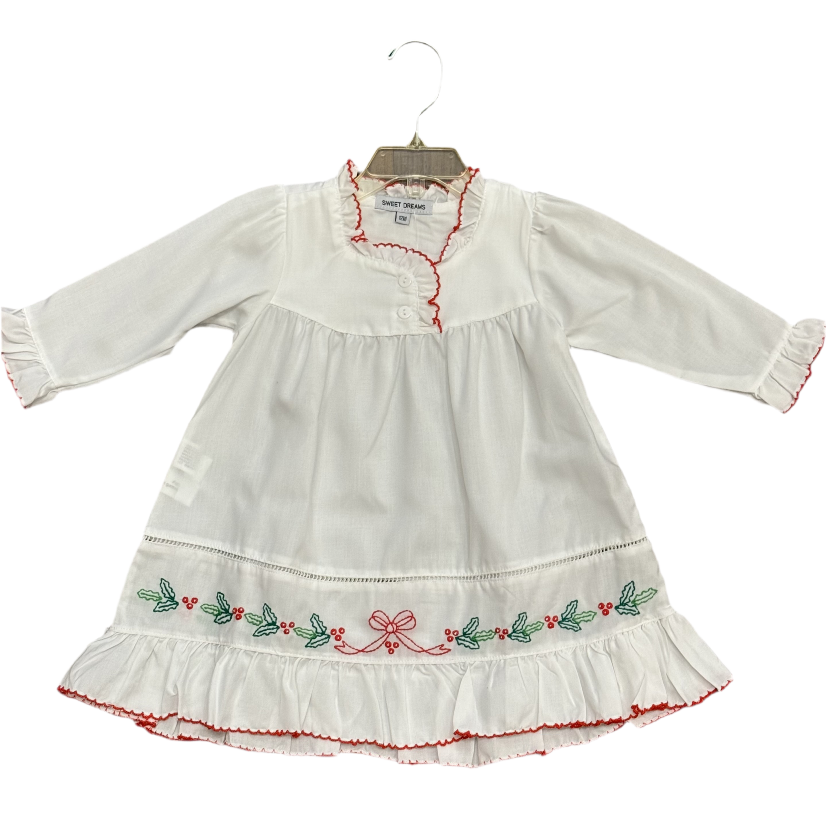 Bows &amp; Holly Embroidered Nightgown