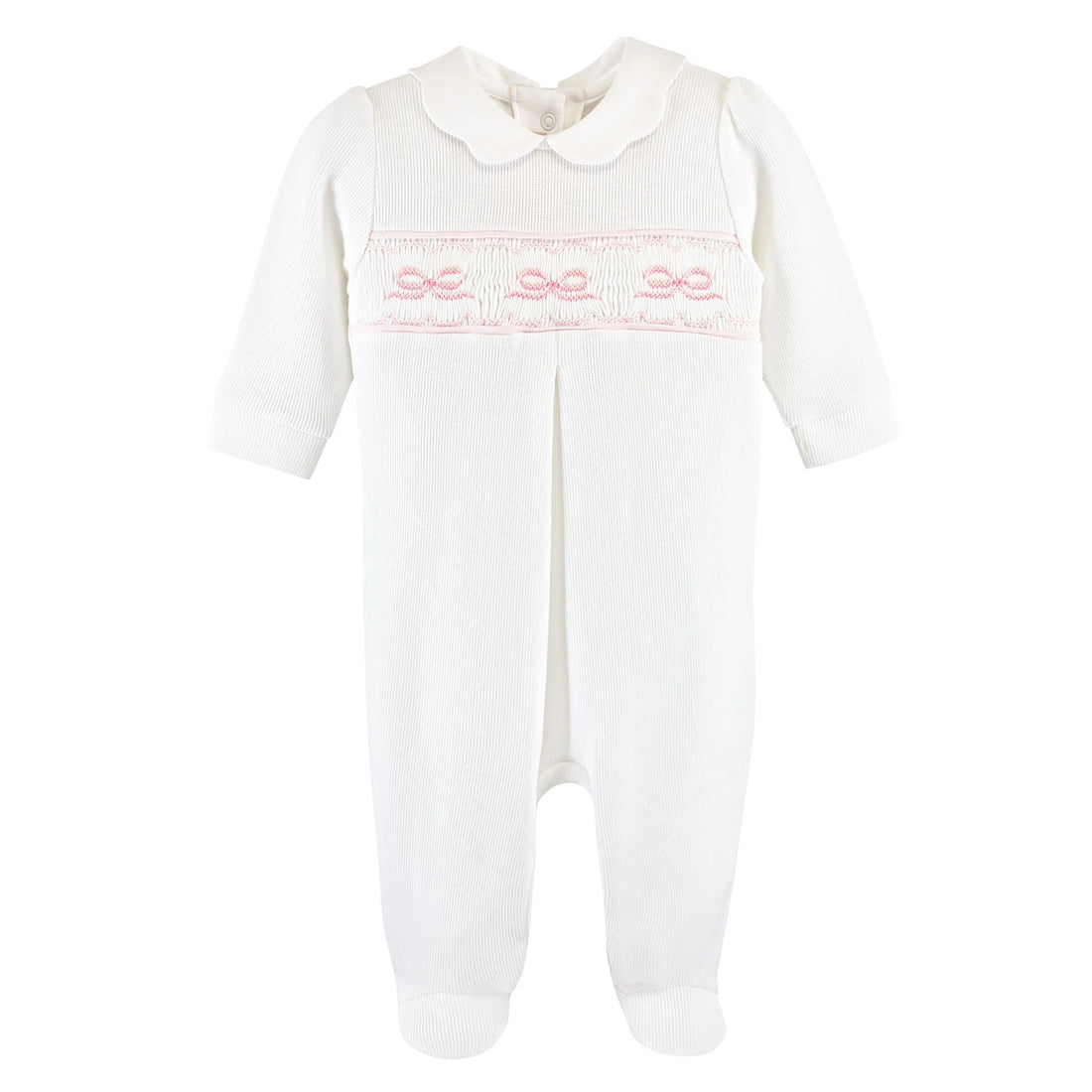 English Knot Bow Smocked Collared Footie