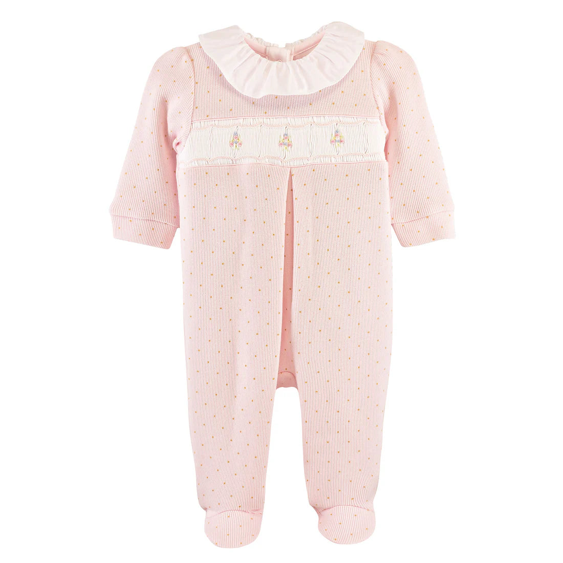 Light Pink Dots English Knot Footie with Ruffle Collar