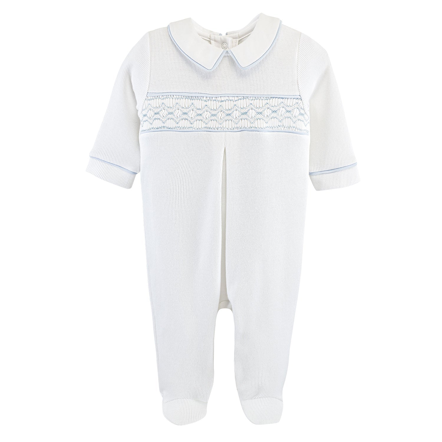 White English Knot Smocked Footie with Collar