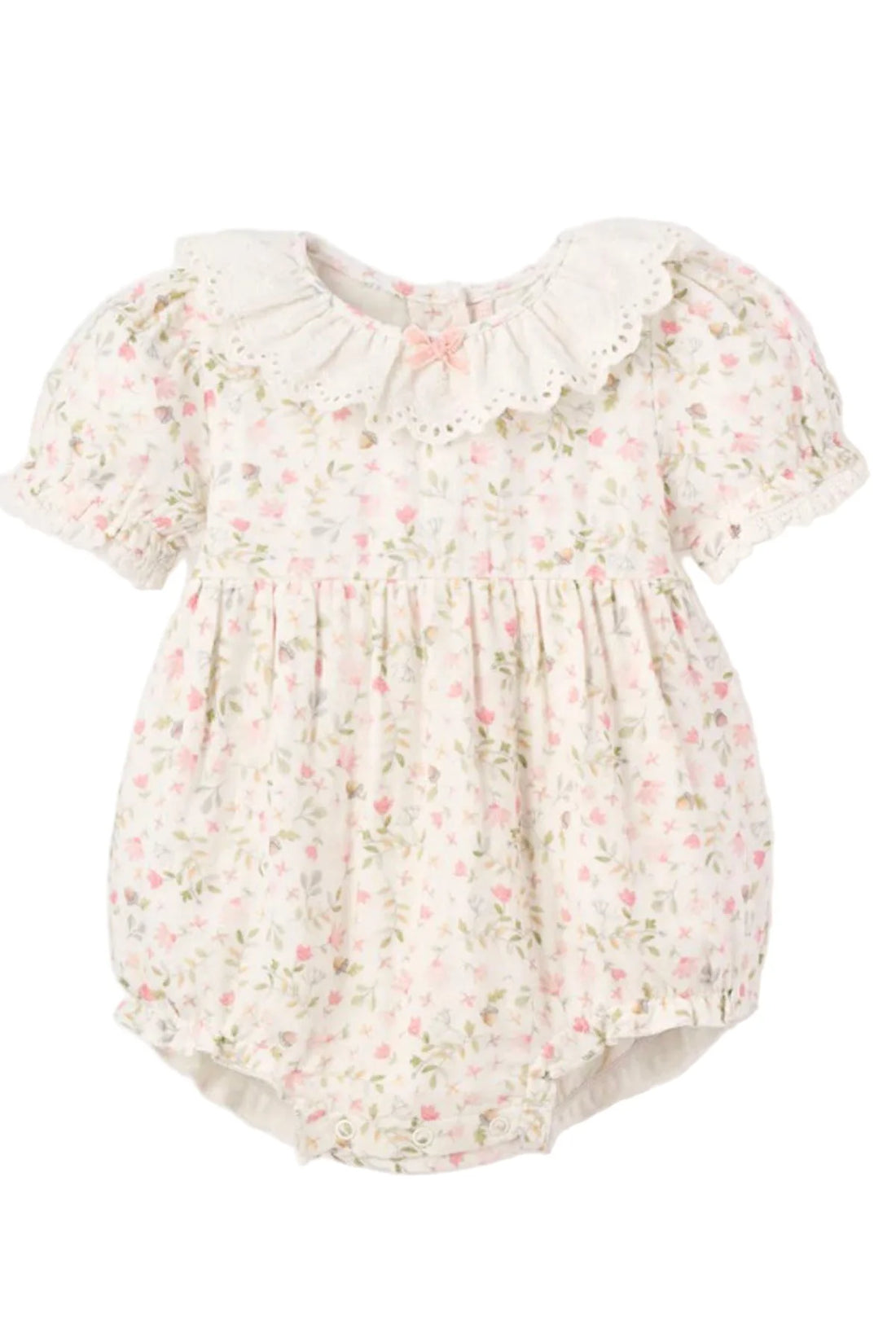 Fairytale Floral Organic Muslin Bubble with Eyelet Lace Collar