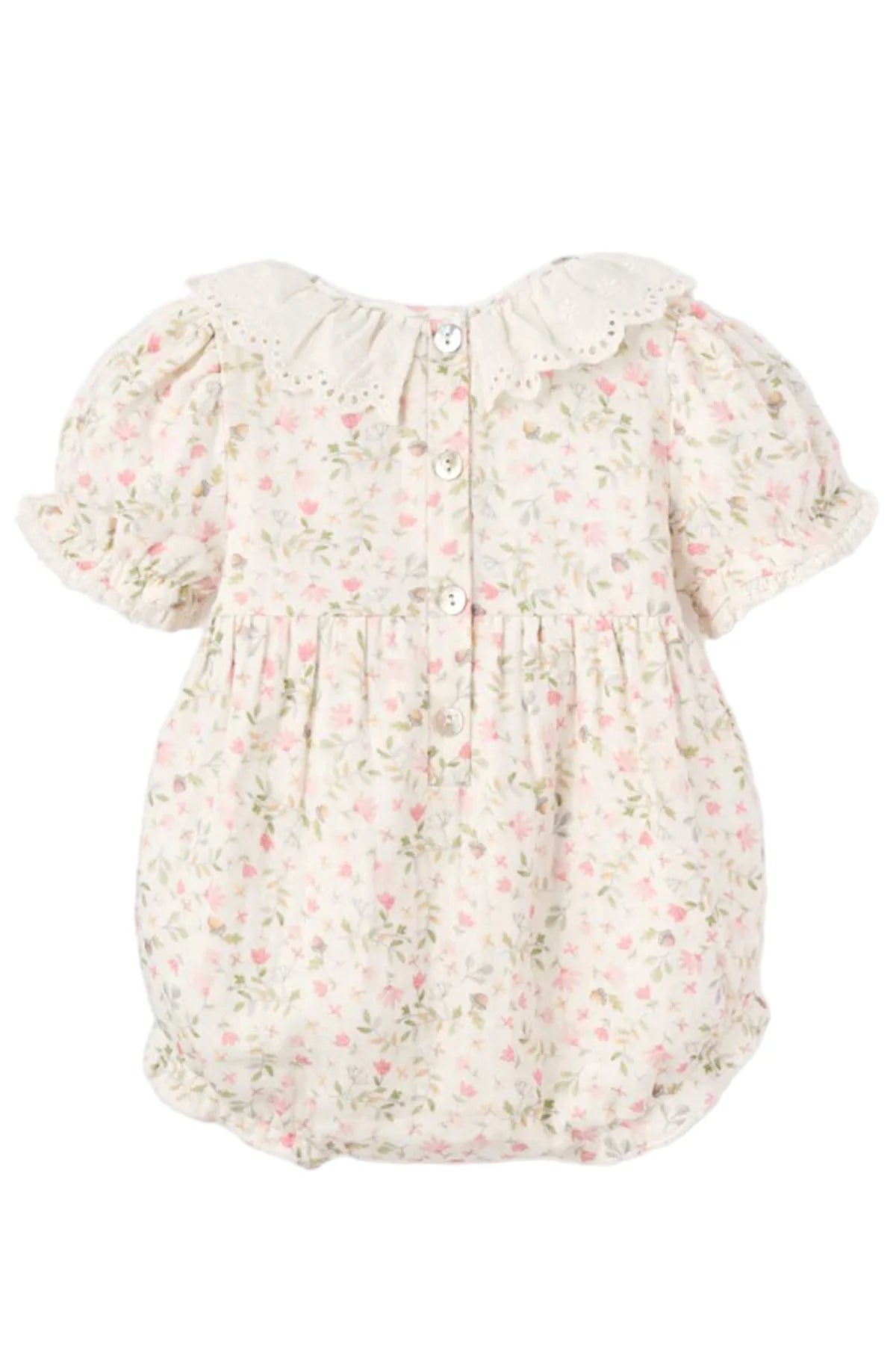 Fairytale Floral Organic Muslin Bubble with Eyelet Lace Collar