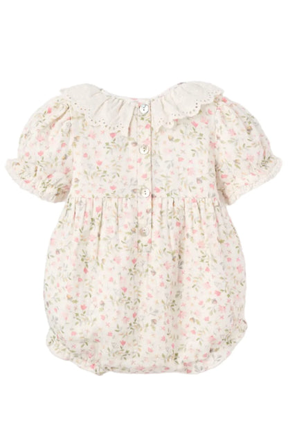 Fairytale Floral Organic Muslin Bubble with Eyelet Lace Collar