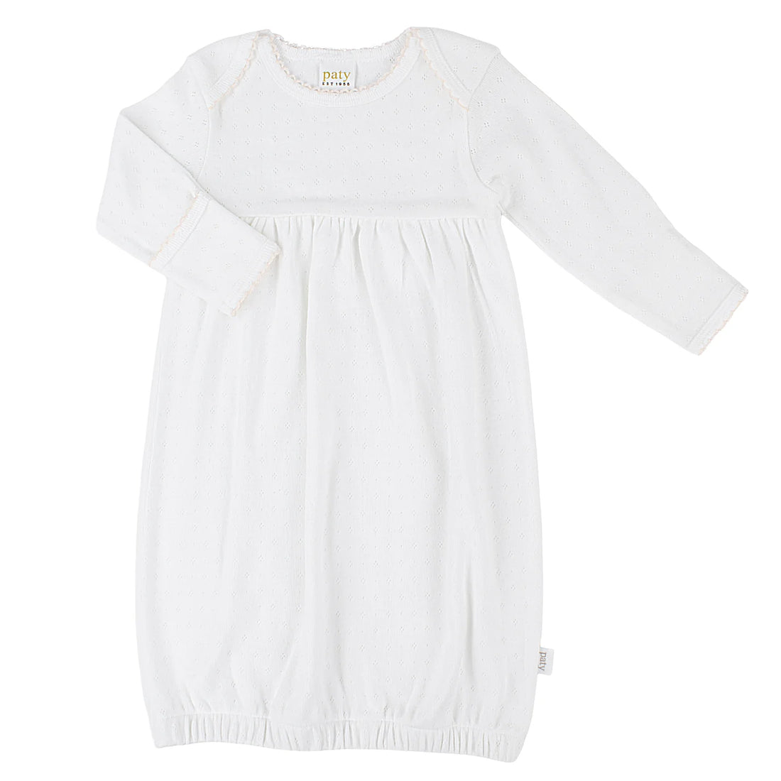 Pointelle Overlap Gown: White with Pink Trim