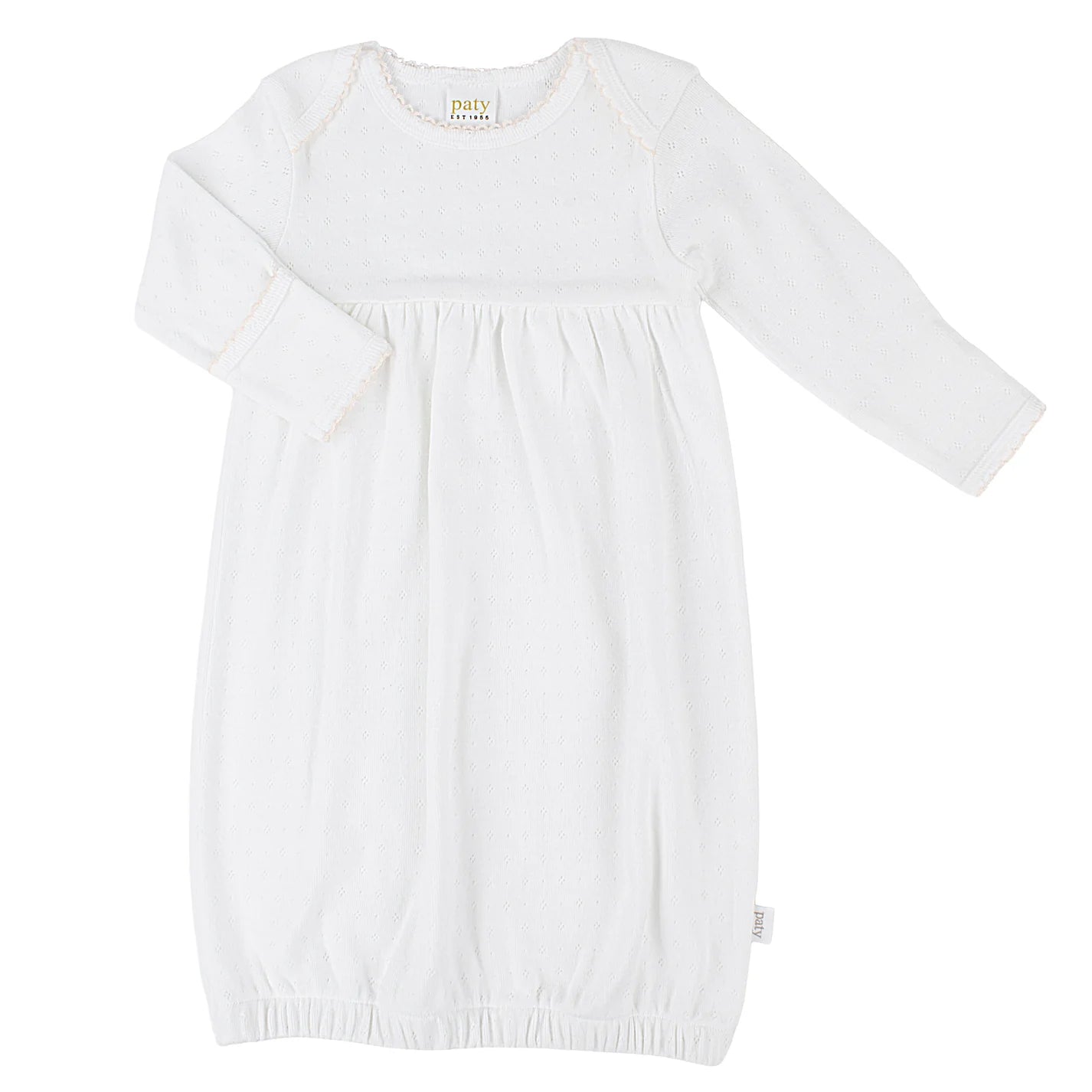 Pointelle Overlap Gown: White with Pink Trim