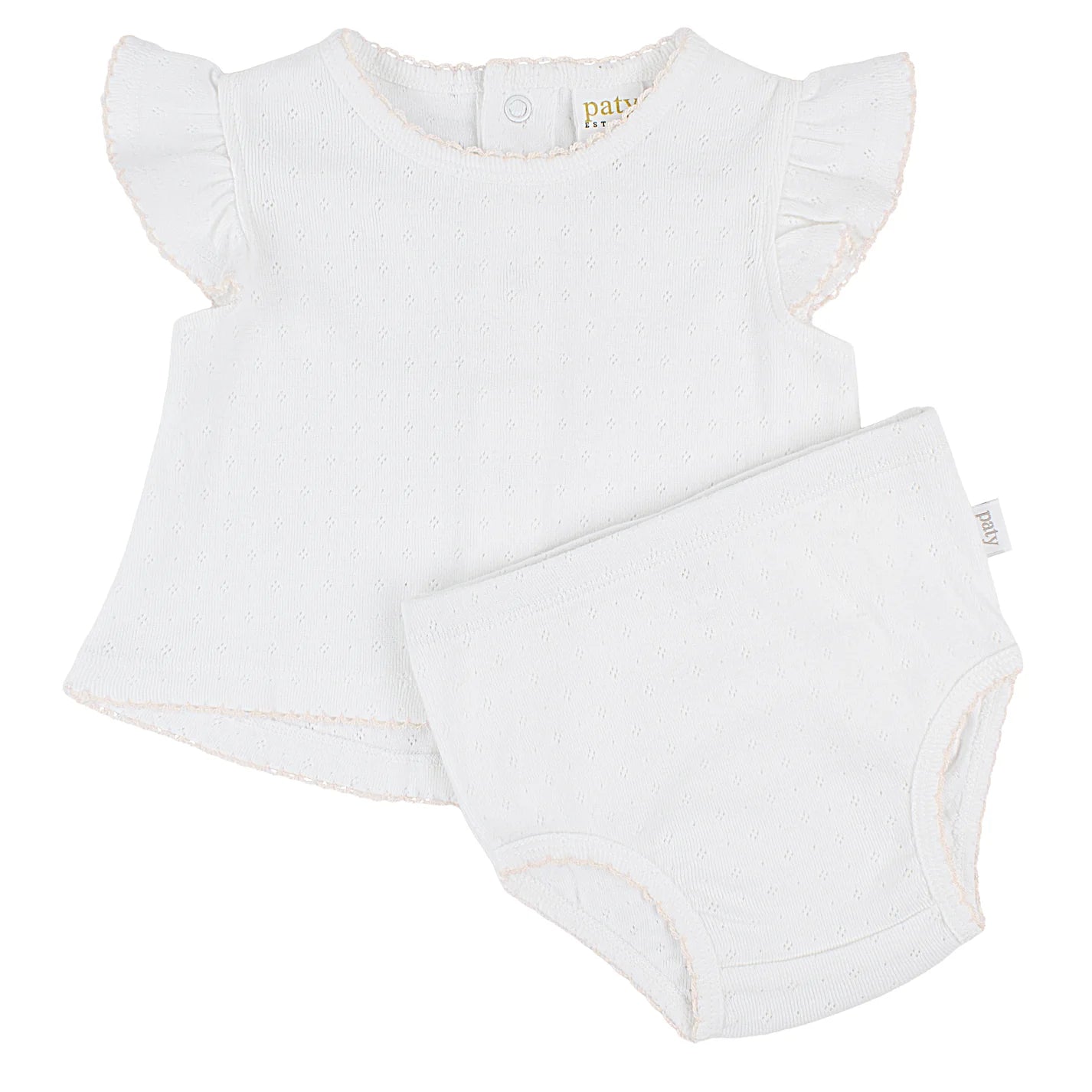Pointelle Diaper Set: White with Pink Trim