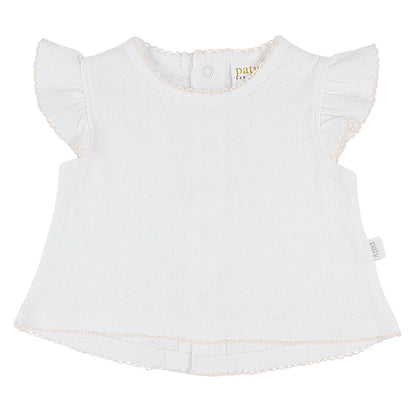 Pointelle Diaper Set: White with Pink Trim