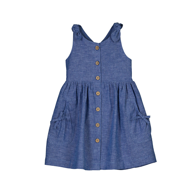 Linen Chambray Tank Dress with Faux Shoulder Ties