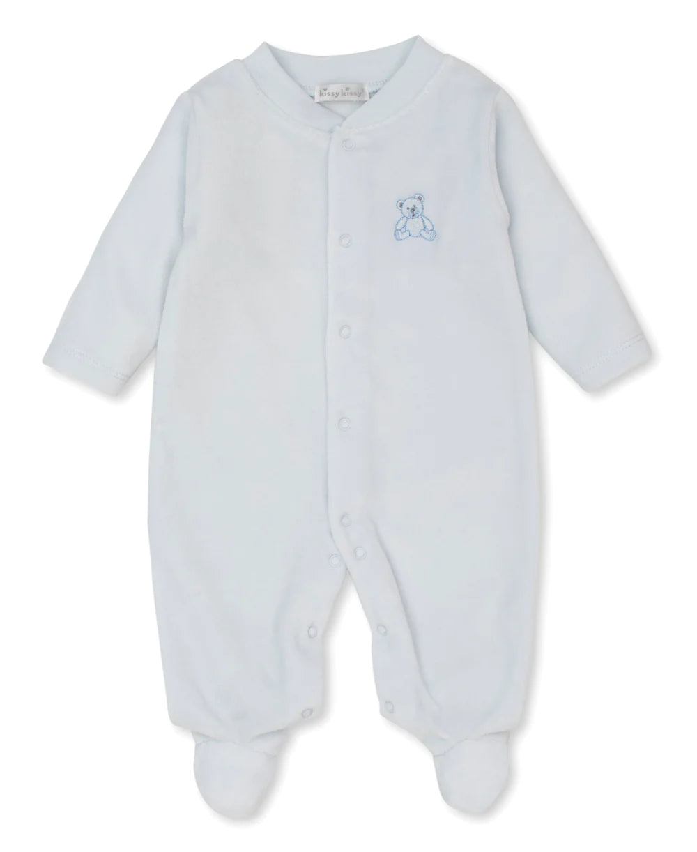 Kissy Kissy Beary Plaid Velour Footie (Blue)