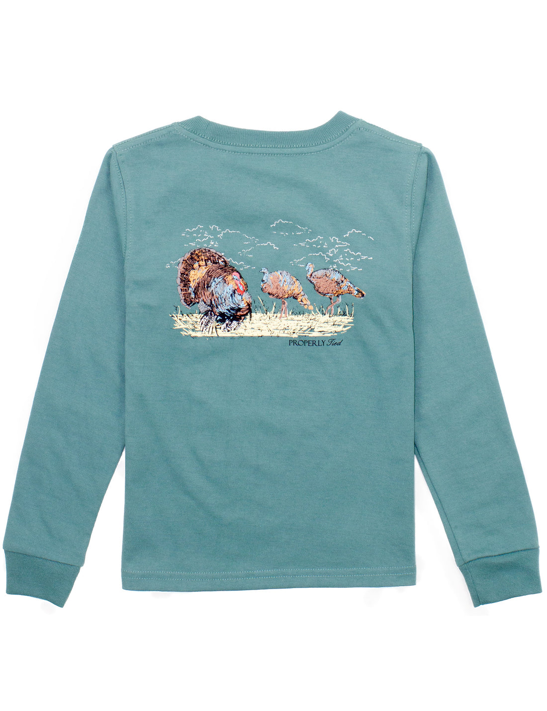 Properly Tied Boys LS Graphic Tee: Marine Green with Turkey Hunt