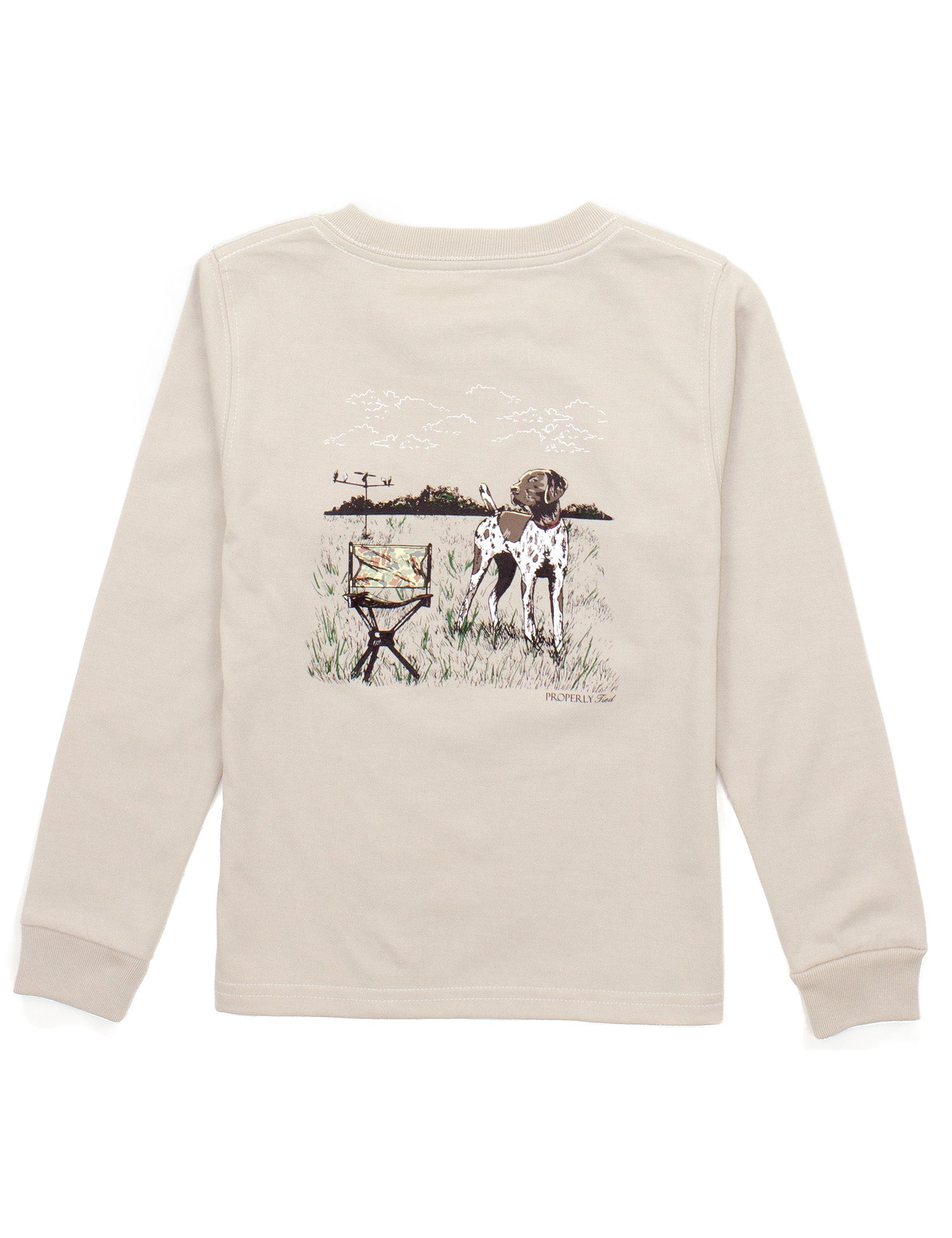 Properly Tied Boys LS Graphic Tee: Linen with Dove Hunt